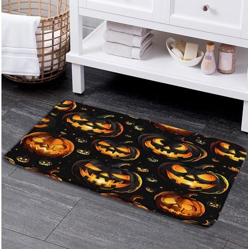 Spooky Halloween Bath Mat with Black Orange Ghosts