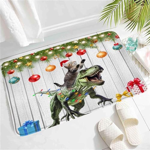 SATRTUD Christmas Animal Bath Mat with Santa Hat and Xmas Ball