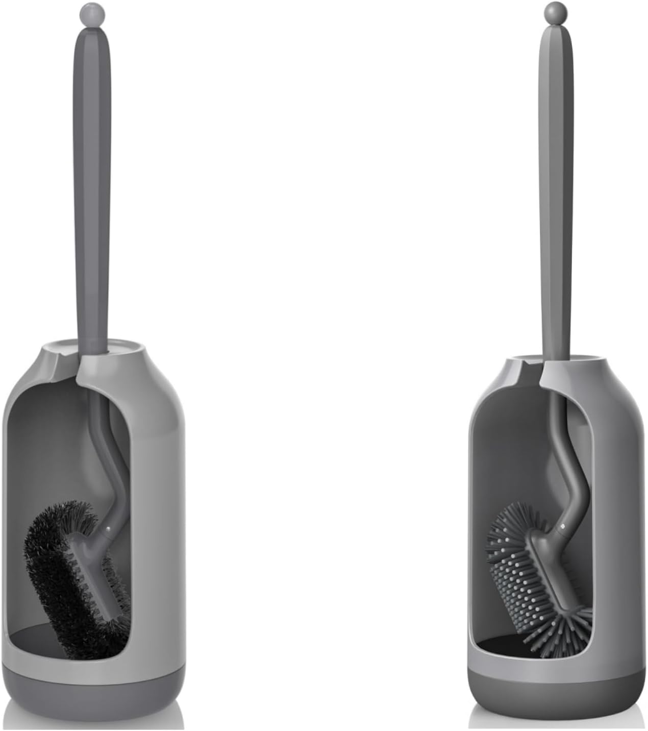 HAMITOR Toilet Brush Holder Set with Curved Bristles and Silicone Head