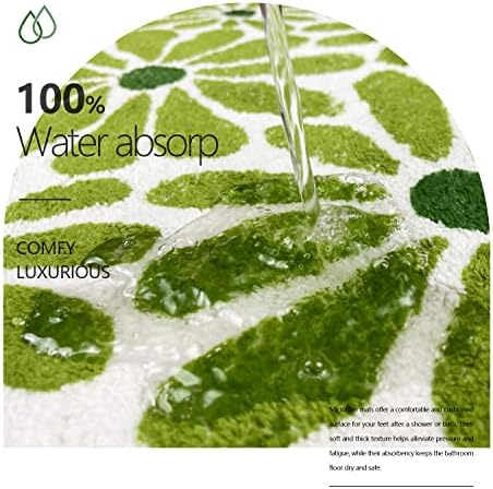 Green Floral Bath Mat 21x30in Non-Slip Microfiber Rug for Bathroom
