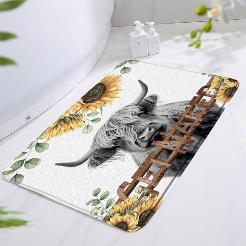Highland Cow Bath Mat Rustic Farmhouse Decor