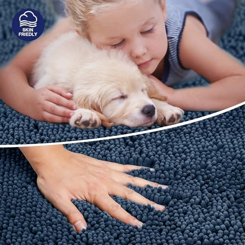 TECHMILLY Non-Slip Bath Rug with Soft Plush Chenille Pad