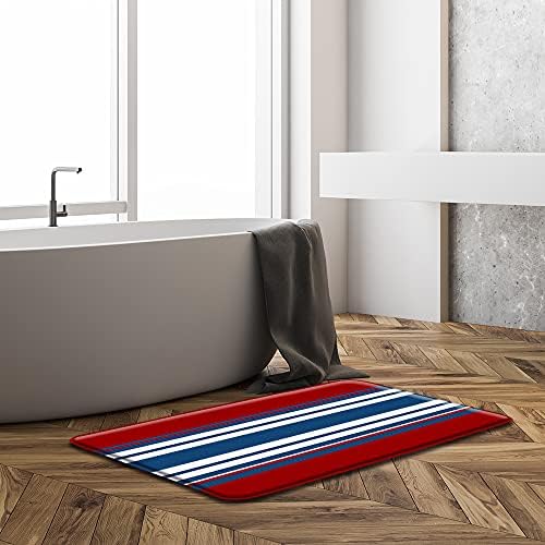 Sunhe Red Navy Bath Mat with Gray and Yellow Stripes