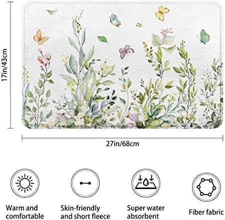 Green Leaf Floral Imitation Cashmere Bath Rug - Non-Slip 17x27 Inch