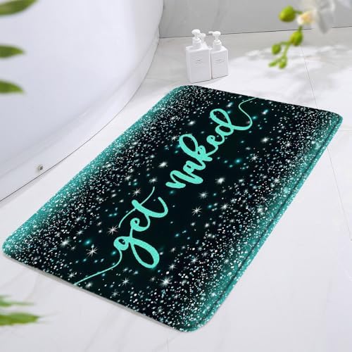 Teal Bath Mat with Funny Art Words