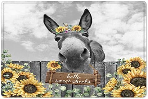 HVEST Farmhouse Donkey Bath Rug Rustic Yellow Floral