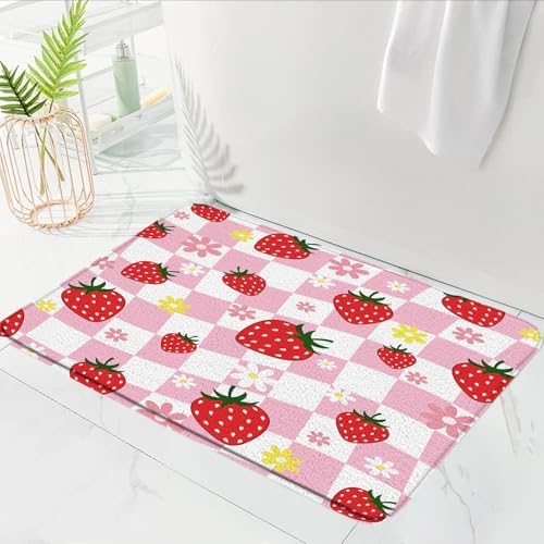 Strawberry Bath Mat with Cute Floral Design