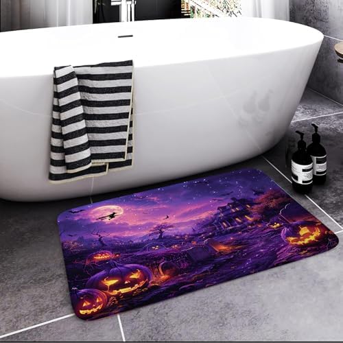 JAWO Halloween Bath Rug Full Moon Themed Non-Slip
