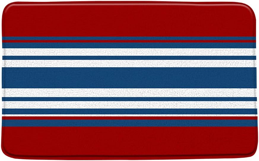 Sunhe Red Navy Bath Mat with Gray and Yellow Stripes