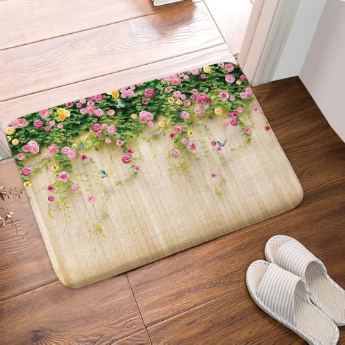 JAWO Floral Bath Rug 17X29 Inches with Butterfly Design