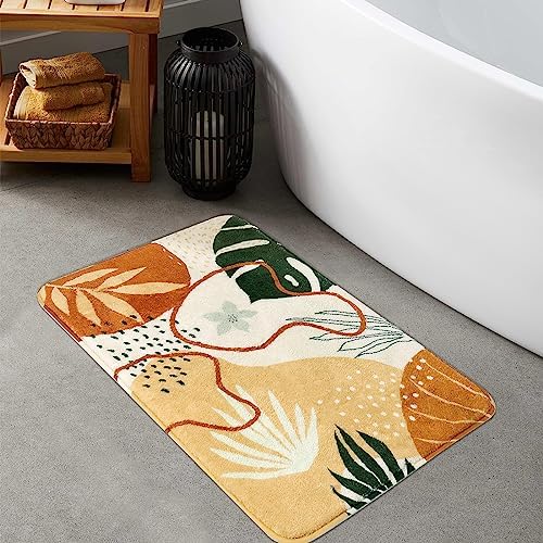 Uphome Boho Bathroom Rug Velvet Leaf Pattern
