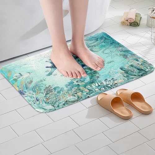 Feelyou Seahorse Bath Mat 16x24 Inch Kids Ocean Style Rugs