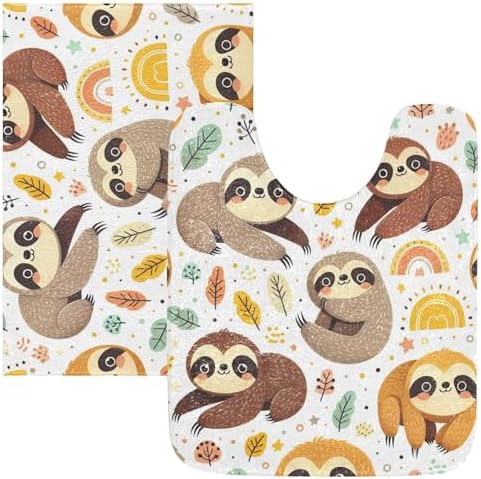 WELLDAY Bathroom Rug Sets 2 Piece Sloth Pattern