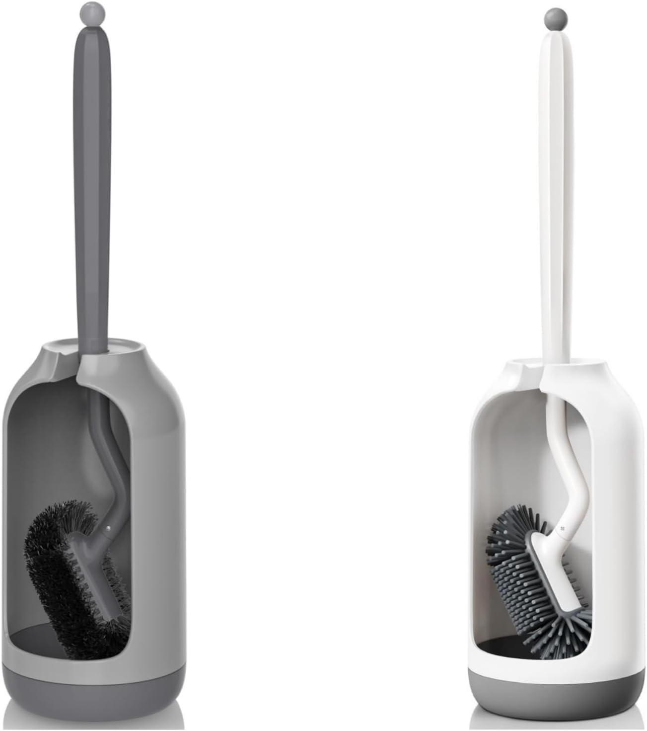 HAMITOR Toilet Brush Holder Set with Curved Bristle and Silicone Head