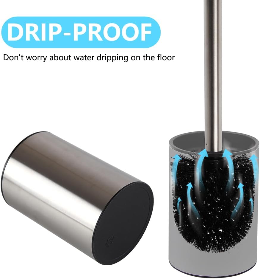 Loyled Toilet Brush with Holder 360 Deep Clean Anti-Drip Stainless Steel