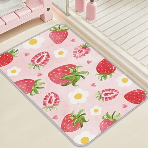 Cute Strawberry Bath Mat for Bathroom Decor