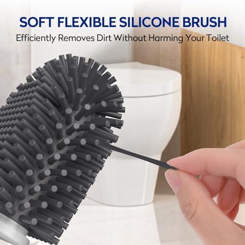 Aokala Toilet Bowl Cleaning Set - Silicone Brush with Holder Light Gray 1