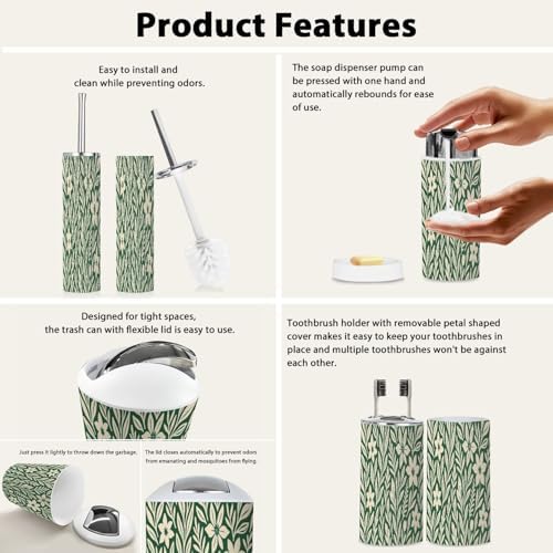 Boho Exotic Flowers Bathroom Accessory Set 6 Piece
