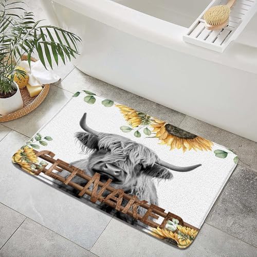 Highland Cow Bath Mat Rustic Farmhouse Decor