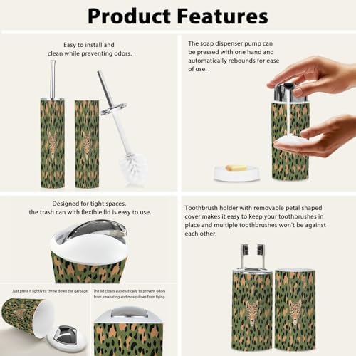 Boho Leopard Print Bathroom Accessory Set 6 Piece