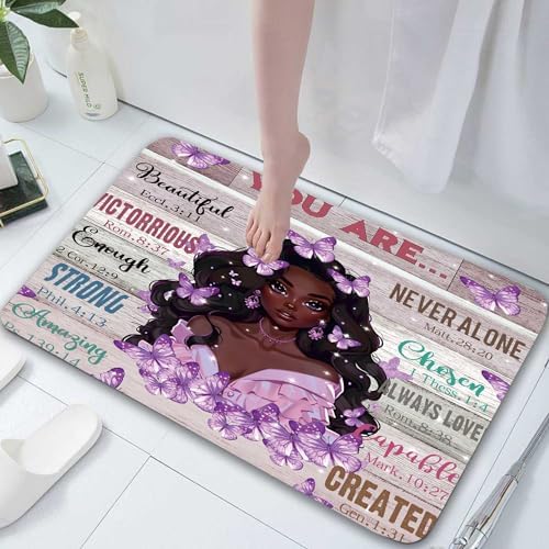 JAWO Black Girl Bath Rug with Butterfly Design