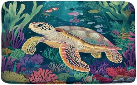 Turtle Bath Mat Blue Ocean Sea Animal Bathroom Rug 18X30Inch