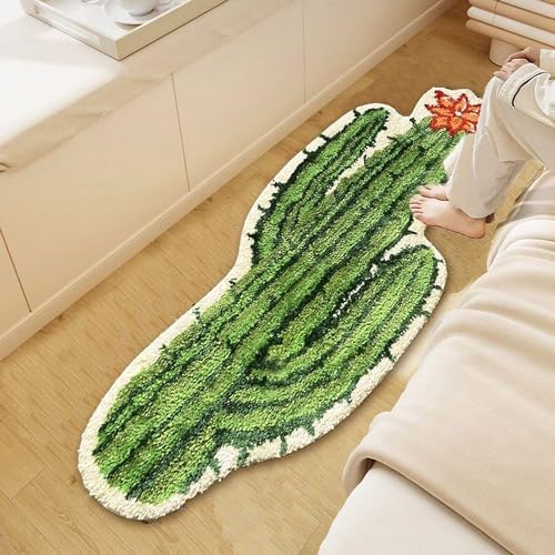 ZSHIFANG Cactus Rug 43x19 Green Microfiber Bath Mat for Bedroom and Bathroom