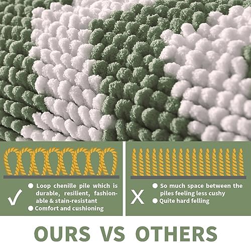 CozeCube Sage Green Chenille Bath Mat 24x16 Non-Slip