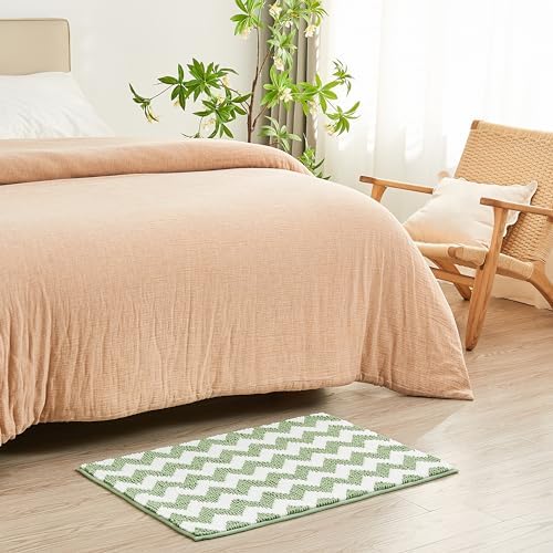 CozeCube Sage Green Chenille Bath Mat 24x16 Non-Slip