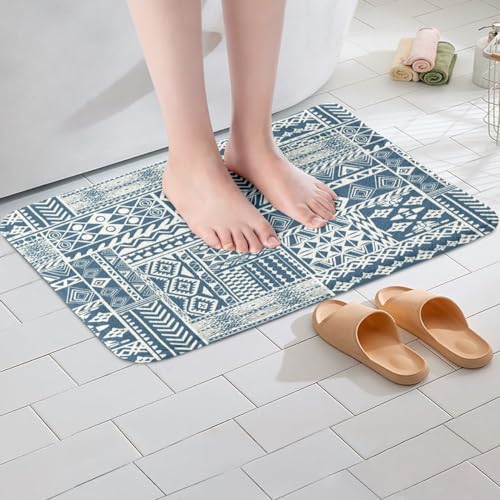 Feelyou Boho Bath Rugs - 16x24 Blue Aztec Design