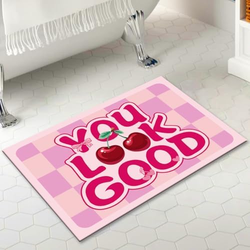 You Look Good Bath Mat - Ultra Thin Non Slip Cherry Pattern