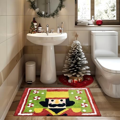 Christmas Bath Mat with Nutcracker Design 20x30 in Red