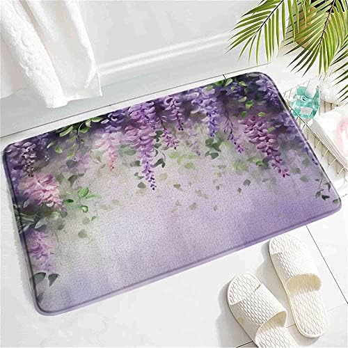 SATRTUD Purple Floral Lavender Bath Mat 24x16 Inch Non-Slip