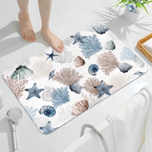MEHOFOND Nautical Bath Rug 20x32 Navy Blue