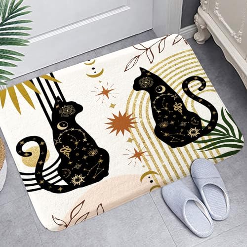 JAWO Boho Black Cat Bath Rug Non Slip 16x24