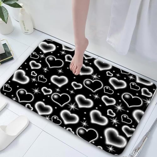 Cute Black and White Heart Bath Rug for Kids Boys