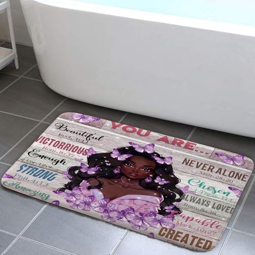 JAWO Black Girl Bath Rug with Butterfly Design