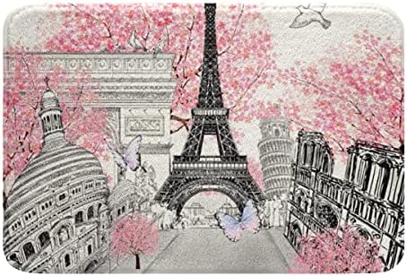 SGYDW Paris Themed Bath Rug 24x16 Inches Pink Cherry Blossom