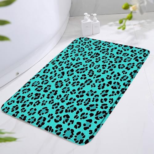 Teal Leopard Print Bath Mat 178x295 Inch 1