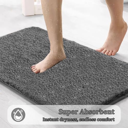 RUN HELIX Grey Shaggy Microfiber Bath Mat 24x16