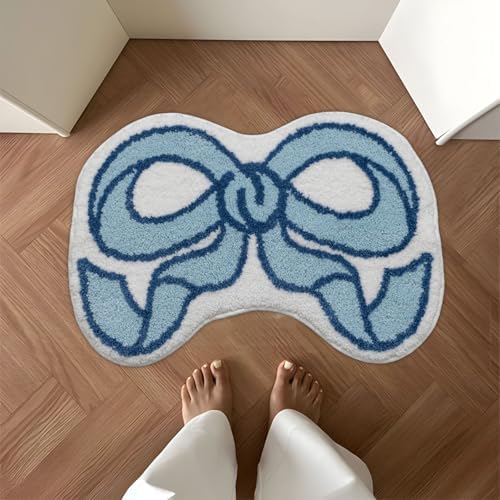 Urtlmaji Coquette Bow Rug 35x24 Blue Bath Mat