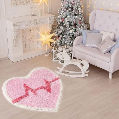 Inshinern Pink Heart Bathroom Rug Non Slip Washable