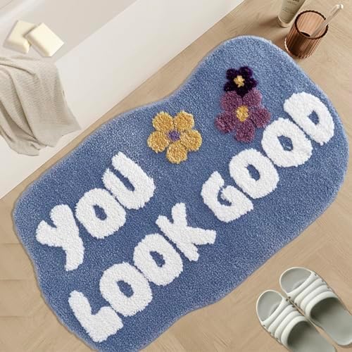 You Look Good Bath Mat Blue - Non-Slip Microfiber Rugs