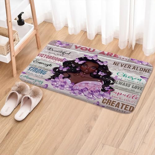 JAWO Black Girl Bath Rug with Butterfly Design