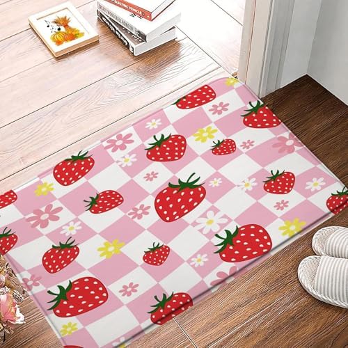 Strawberry Bath Mat with Cute Floral Design