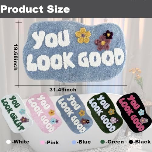 You Look Good Bath Mat Blue - Non-Slip Microfiber Rugs