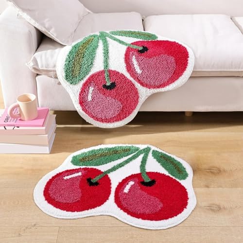Cherry Bath Mat - Adorable Design Absorbent Safe