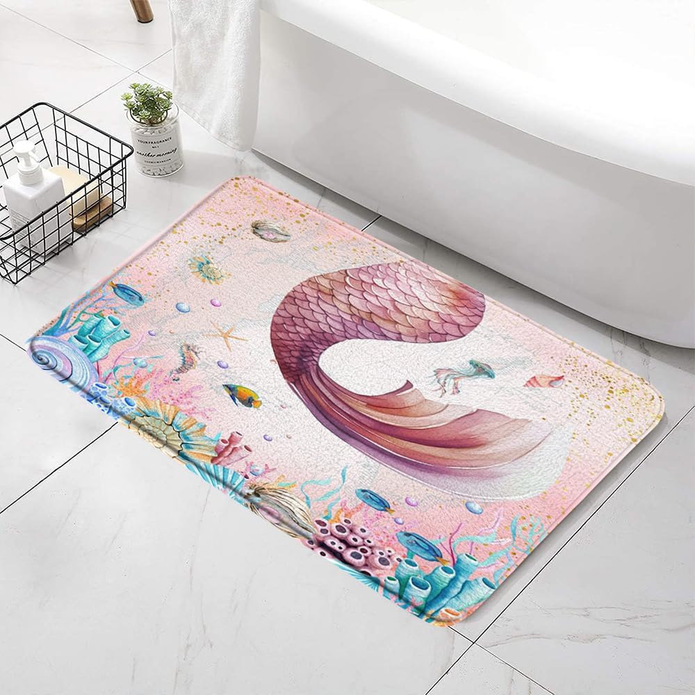 SATRTUD Mermaid Bath Mat with Non-Slip Design