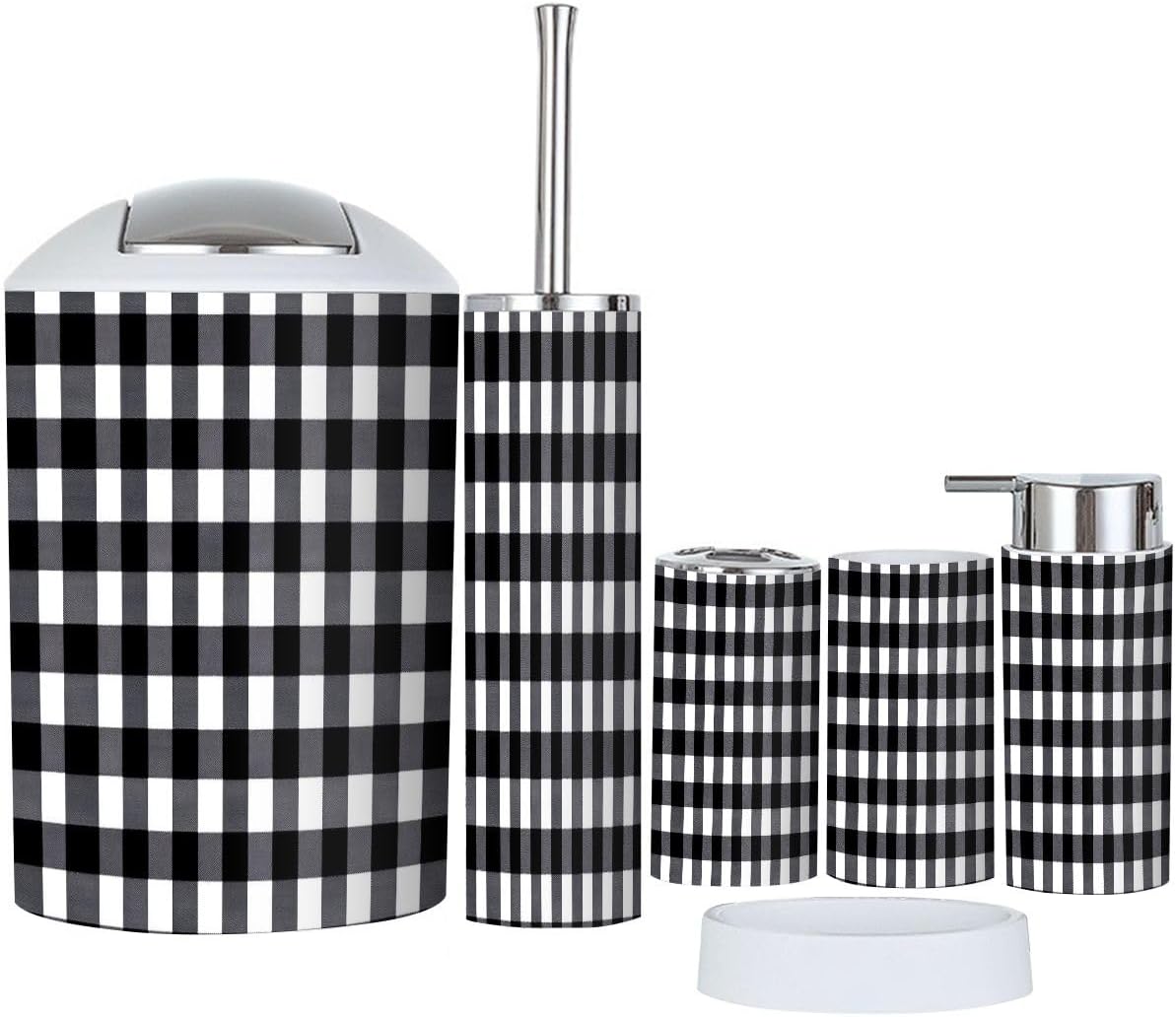 Boho Plaid Scottish Pattern 6-Piece Bathroom Accessory Set