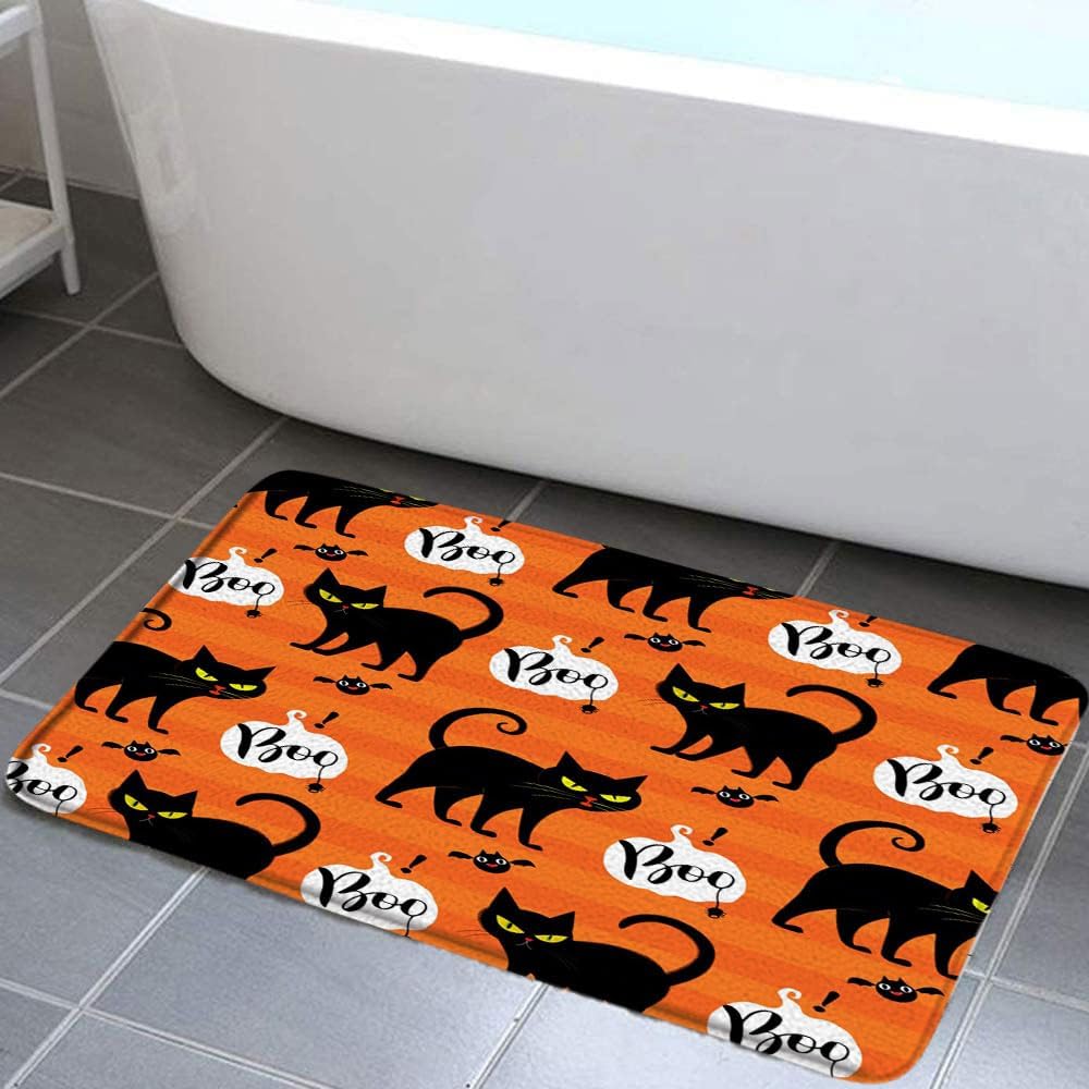 Black Cat Bath Mat Halloween Gothic Design